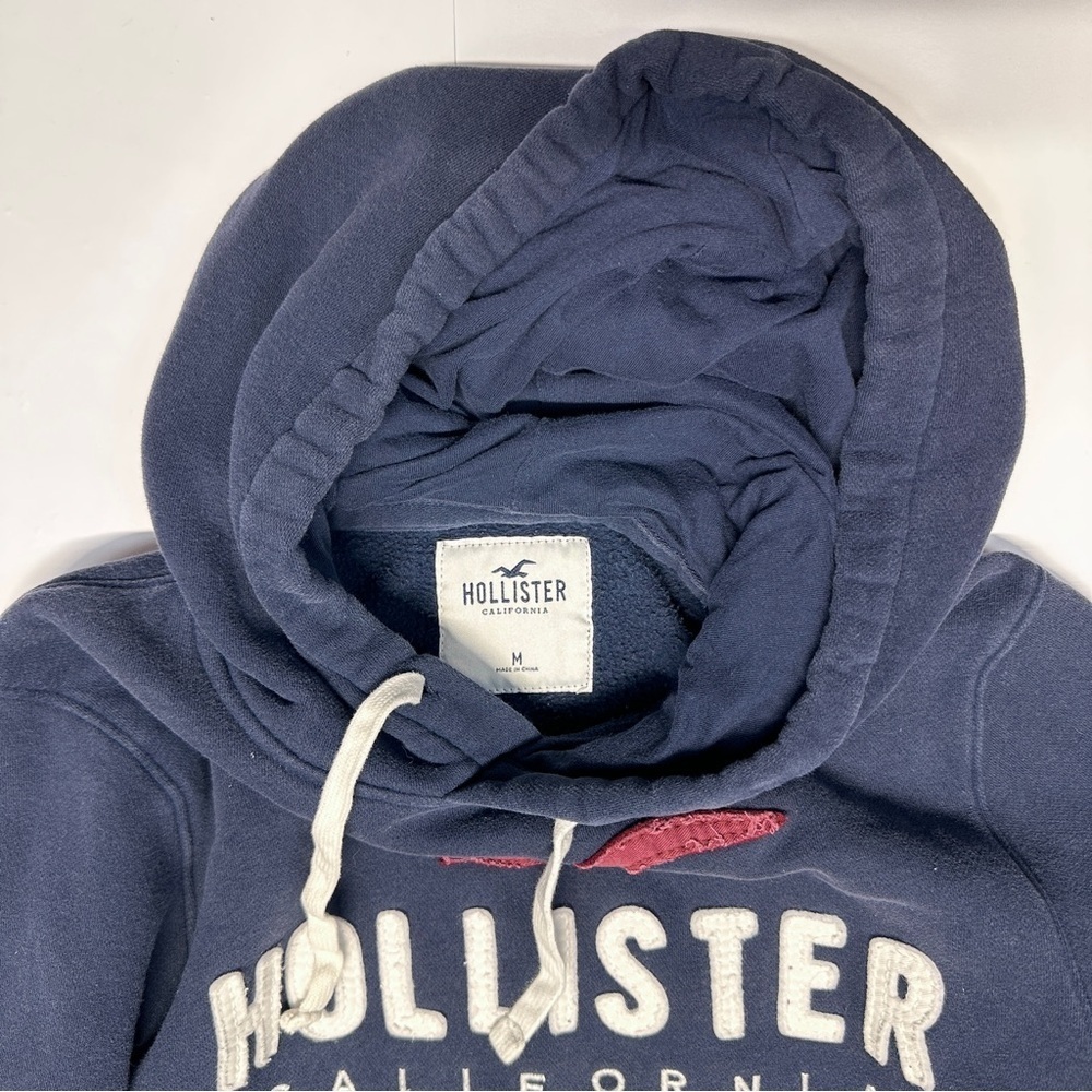 Vintage Hollister Appliqué Logo Blue Hoodie Casual Surfer Cali Beach Men’s Med - Picture 5 of 14
